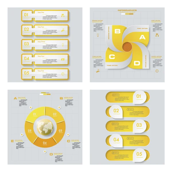 Colección de 4 plantillas de color amarillo. Fondo vectorial. Para su idea y presentación . — Vector de stock