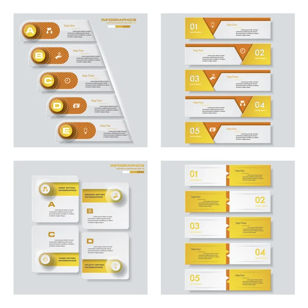 Colección de 4 plantillas de color amarillo. Fondo vectorial. Para su idea y presentación . — Vector de stock