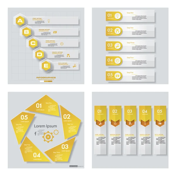 Colección de 4 plantillas de color amarillo. Fondo vectorial. Para su idea y presentación . — Vector de stock