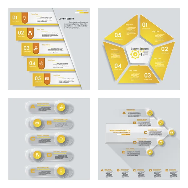 Colección de 4 plantillas de color amarillo. Fondo vectorial. Para su idea y presentación . — Vector de stock