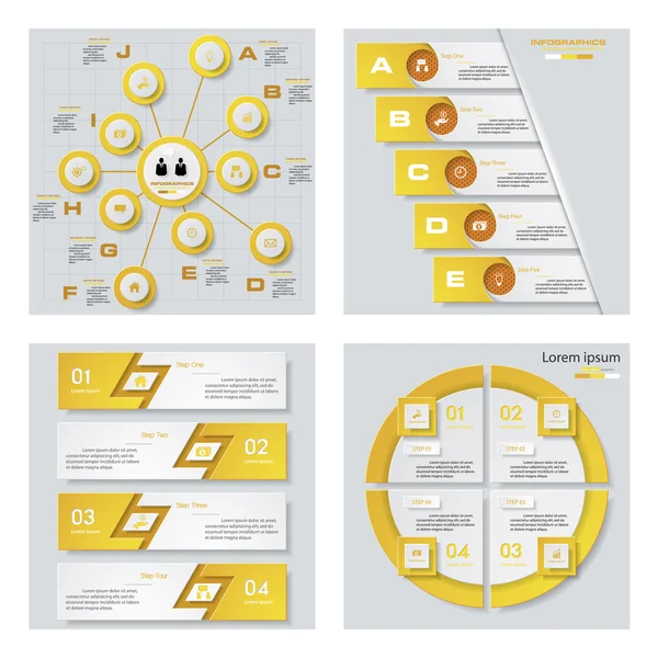 4 sarı renk şablonu topluluğu. Vektör arka plan. Fikir ve sunum için. — Stok Vektör