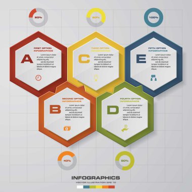 5 seçenek, parça, adım veya işlemle infografik tasarım şablonu ve iş konsepti..