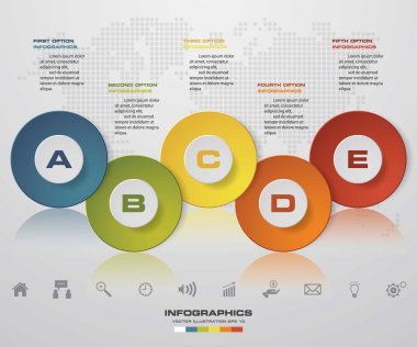 5 adımlı zaman çizelgesi şablonu ve iş simgeleri kümesi. 