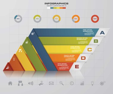 Abstract pyramid shape layout with 5 steps clean number banners template.