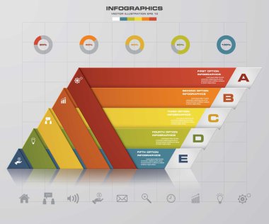 Abstract pyramid shape layout with 5 steps clean number banners template.