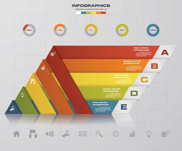 Tata letak piramida abstrak dengan 5 langkah templat banner nomor bersih . - Stok Vektor