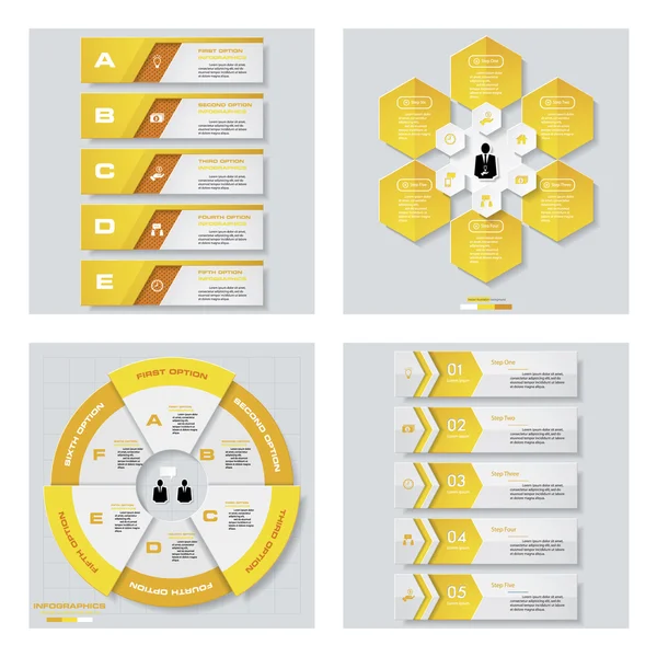 Colección de 4 plantillas de color amarillo. Fondo vectorial. Para su idea y presentación . — Vector de stock