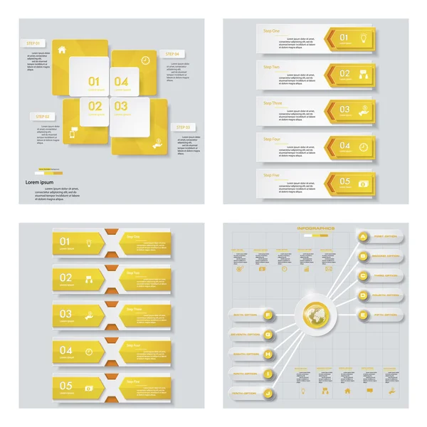 Colección de 4 plantillas de color amarillo. Fondo vectorial. Para su idea y presentación . — Archivo Imágenes Vectoriales
