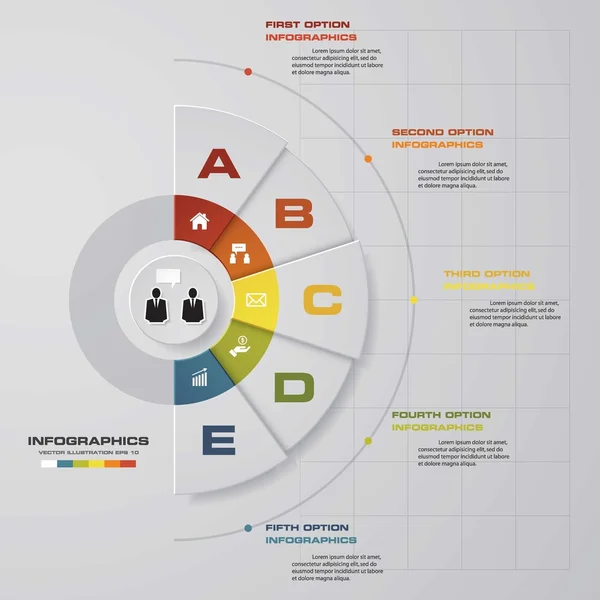 Eenvoudige & bewerkbare 5 stappengrafiek diagrammen sjabloon/afbeelding of website layout. — Stockvector