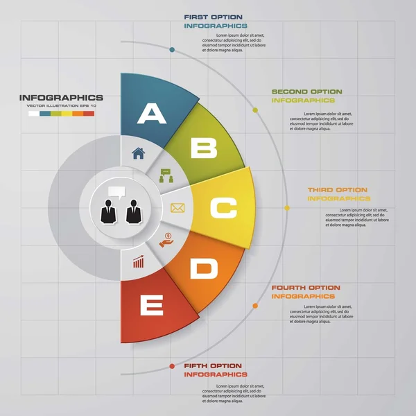 Eenvoudige & bewerkbare 5 stappengrafiek diagrammen sjabloon/afbeelding of website layout. — Stockvector