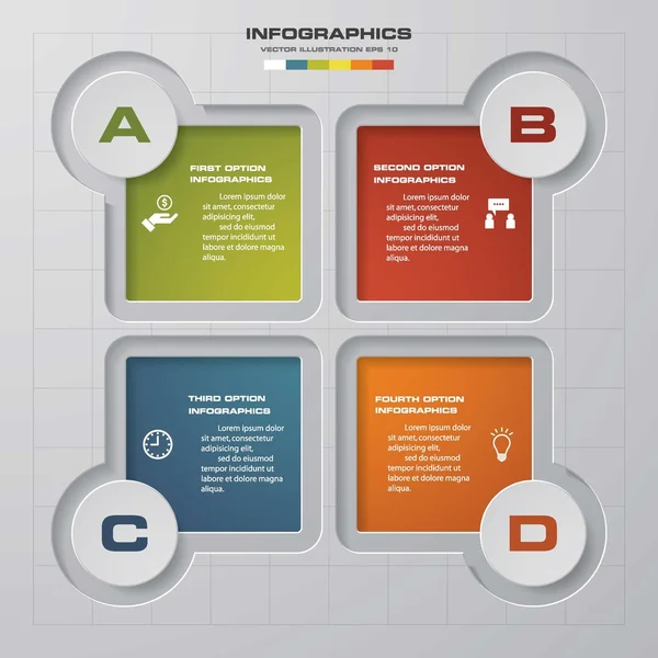 Resumen 4 pasos infografías fondo. Vector . — Archivo Imágenes Vectoriales