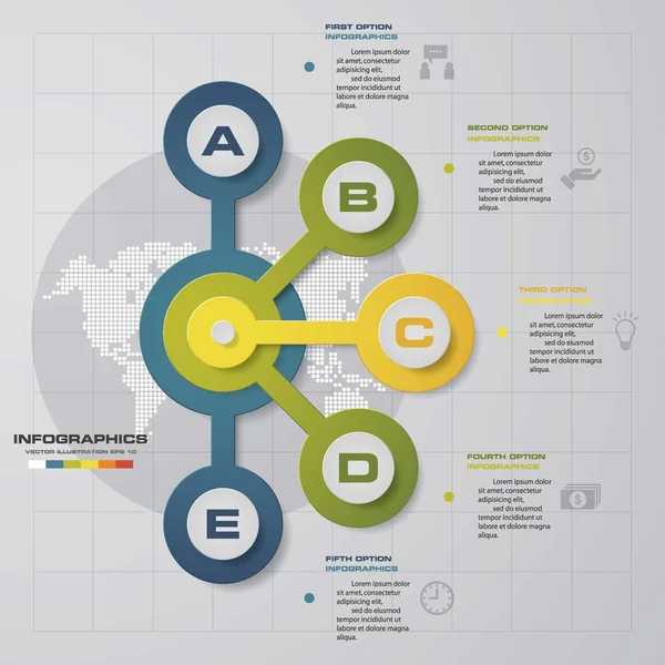 Implementierbar & editierbar 5 Schritte Diagramm Vorlage / Grafik oder Website-Layout. — Stockvektor