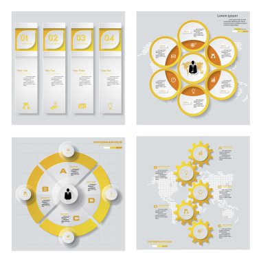 4 sarı renk şablonu/grafik veya Web sitesi düzeni topluluğu. Vektör arka plan.