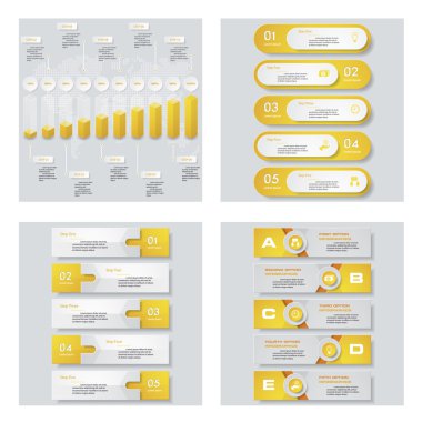 4 sarı renk şablonu/grafik veya Web sitesi düzeni topluluğu. Vektör arka plan.
