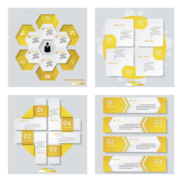 Colección de 4 plantillas de color amarillo / gráfico o diseño del sitio web. Fondo vectorial . — Vector de stock