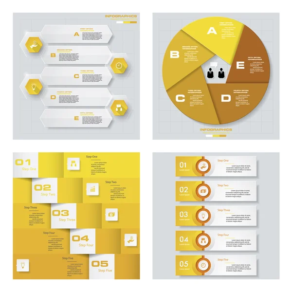 4 sarı renk şablonu/grafik veya Web sitesi düzeni topluluğu. Vektör arka plan. — Stok Vektör