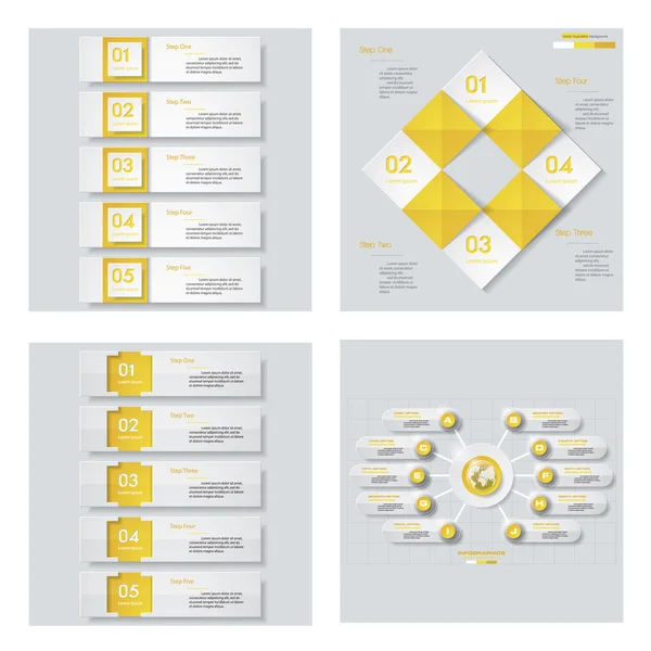 Collection of 4 yellow color template/graphic or website layout. Vector Background. — Stock Vector