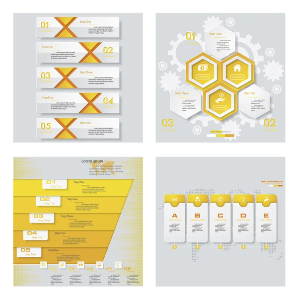 Colección de 4 plantillas de color amarillo / gráfico o diseño del sitio web. Fondo vectorial . — Vector de stock