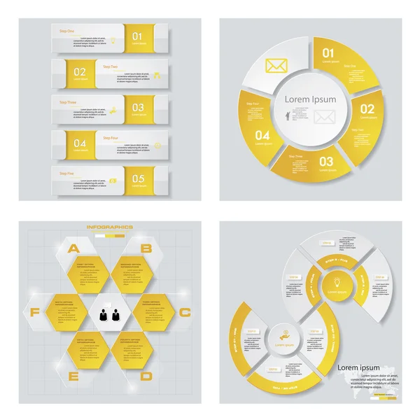 Colección de 4 plantillas de color amarillo. Fondo vectorial. Para su idea y presentación . — Vector de stock