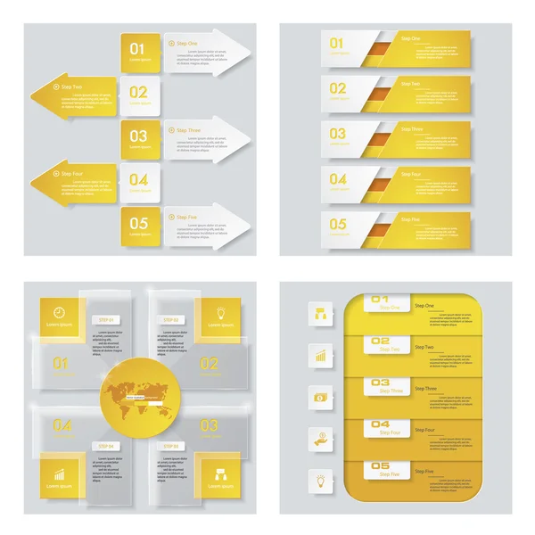 Colección de 4 plantillas de color amarillo. Fondo vectorial. Para su idea y presentación . — Vector de stock