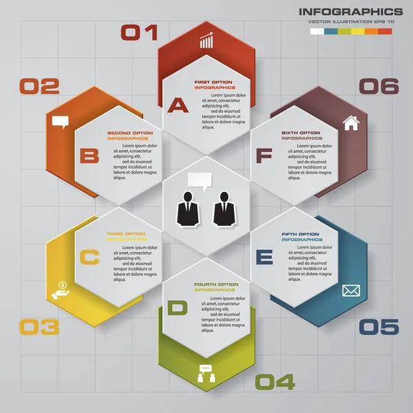 6 Schritte Infografik-Berichtsvorlage-Layout. Vektorillustration. — Stockvektor