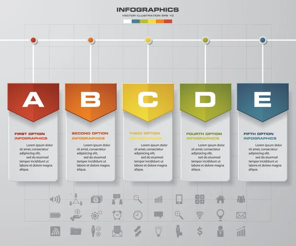 Modèle de chronologie en 5 étapes et ensemble d'icônes d'affaires . — Image vectorielle