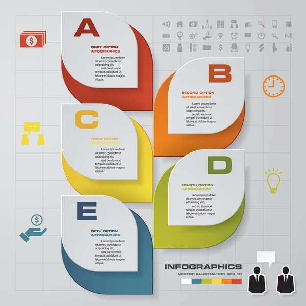 Plantilla de línea de tiempo de 5 pasos e iconos de negocio . — Archivo Imágenes Vectoriales