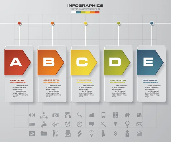 Plantilla de línea de tiempo de 5 pasos e iconos de negocio . — Archivo Imágenes Vectoriales