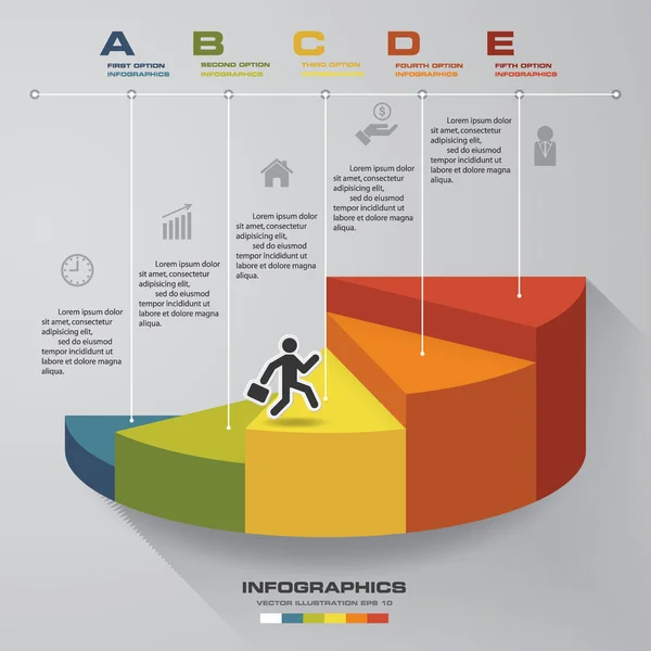 Sunu için 5 adım şablonu. 5 seçenek zaman çizelgeleri ile Infographics tasarım için kullanmak merdivenlerde yürüyen adam. 