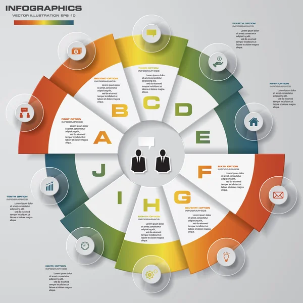 10 Schritte Vektorkreis für die Infografik. Vorlage für Diagramm. — Stockvektor