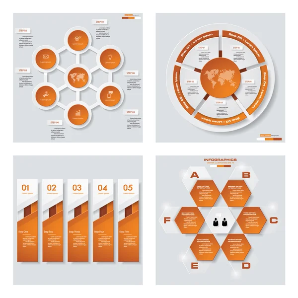 4 turuncu renk şablonu/grafik veya Web sitesi düzeni topluluğu. Vektör arka plan. — Stok Vektör