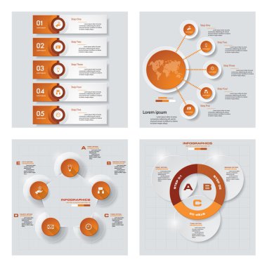 4 turuncu renk şablonu/grafik veya Web sitesi düzeni topluluğu. Vektör arka plan.