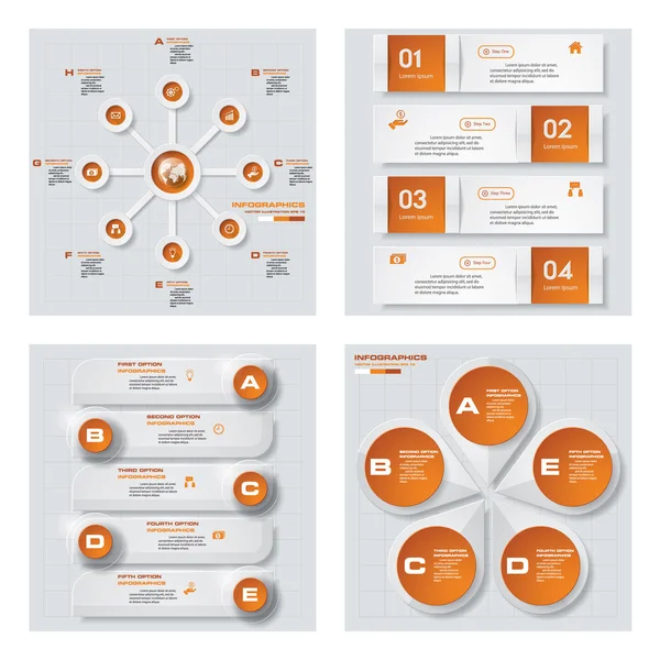 Collezione di 4 modelli di colore arancione / grafica o layout del sito web. Sfondo vettoriale . — Vettoriale Stock