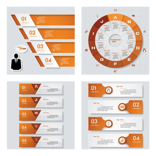 4 오렌지 색상 템플릿/그래픽 또는 웹사이트 레이아웃의 컬렉션입니다. 벡터 배경. — 스톡 벡터