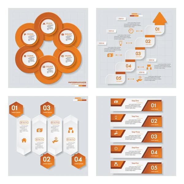 Samling av 4 orange färg mall/grafisk eller webbplats layout. Vector bakgrund. — Stock vektor
