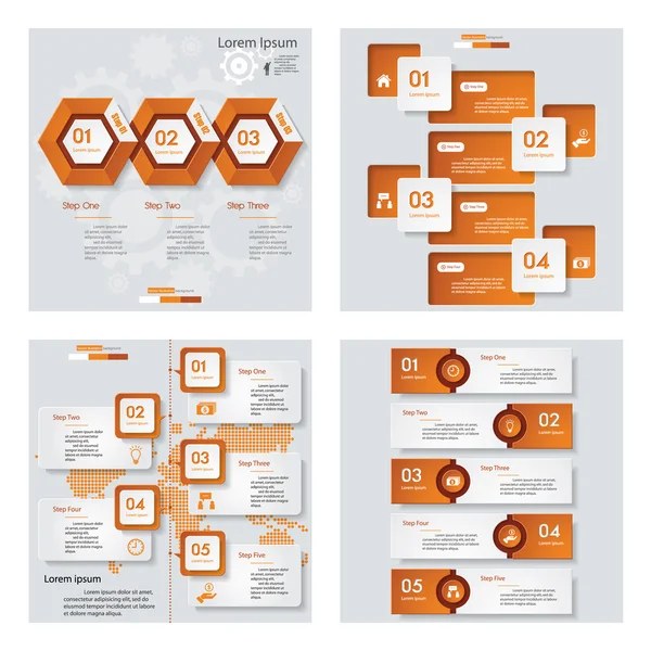 4 turuncu renk şablonu/grafik veya Web sitesi düzeni topluluğu. Vektör arka plan. — Stok Vektör