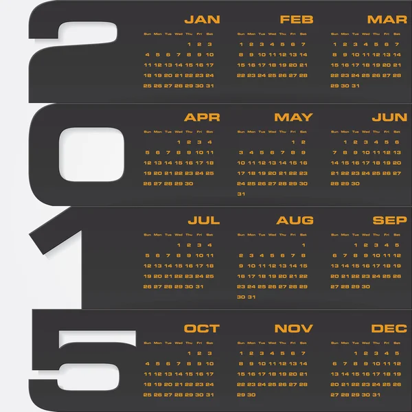 Einfacher editierbarer Vektorkalender 2015 — Stockvektor