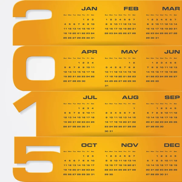 Enkla redigerbara vektor kalender 2015 — Stock vektor