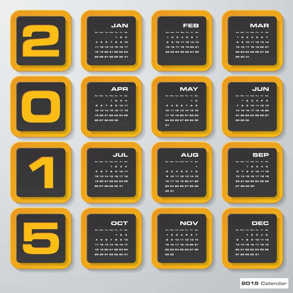 Einfacher editierbarer Vektorkalender 2015 — Stockvektor