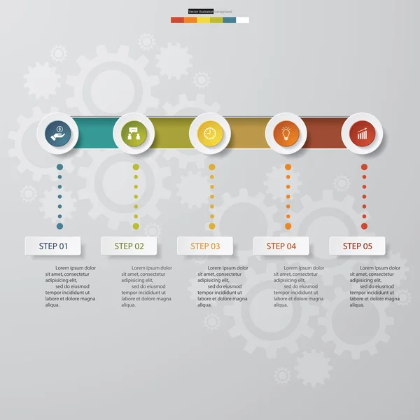 De beschrijving van de lijn van de tijd. 5 stappen tijdlijn infographic. — Stockvector