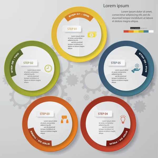 5 steg process. Enkel & redigeringsbar abstrakt designelement. — Stock vektor