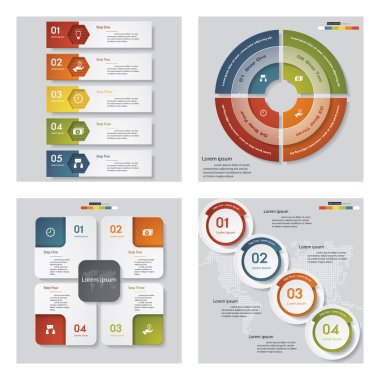 4 tasarım şablonu/grafik veya Web sitesi düzeni topluluğu. Vektör arka plan.