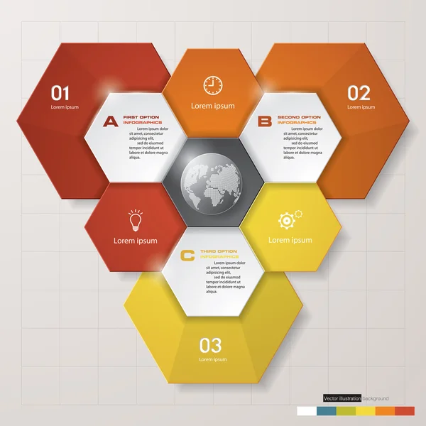 3 steps process. Simple&Editable abstract design element. — Stockvector