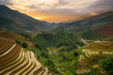 Rice fields on terraced in rainny season at Mu Cang Chai, Yen Bai, Vietnam.