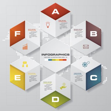 Soyut 6 basamak infographis öğeler. Vektör çizim.