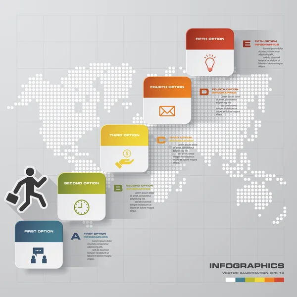 Abstrakta business 5 steg trappa infographics. Vektor illustration. steg för steg / Visa data / person går upp för trapporna. — Stock vektor