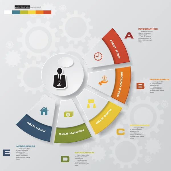 Progettare modello pulito / grafica o layout del sito web. 5 passi a metà cerchio layout forma . — Vettoriale Stock