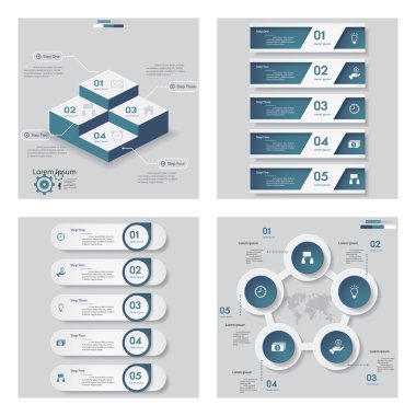 4 mavi renk şablonu/grafik veya Web sitesi düzeni topluluğu.