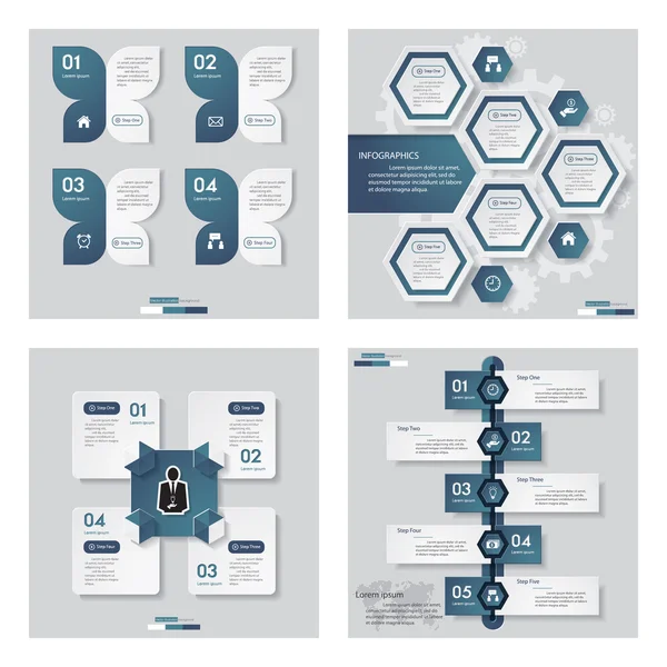 4 블루 컬러 템플릿/그래픽 또는 웹사이트 레이아웃의 컬렉션. — 스톡 벡터