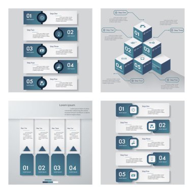 4 mavi renk şablonu/grafik veya Web sitesi düzeni topluluğu.